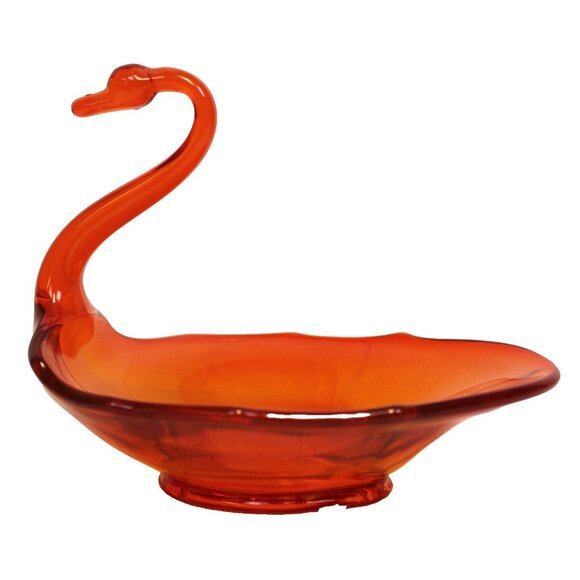 Viking Orange Glass Swan Bowl Dish Art Small Elegant Candy...